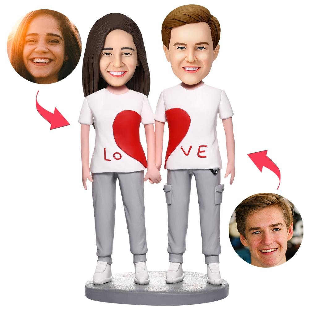 Custom couple bobblehead with matching love T-shirts created from photos