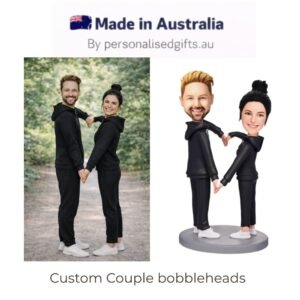 Custom Black Suit Couple Hands in Heart Pose Bobbleheads