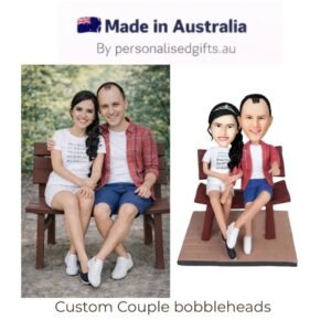 Custom Couple Bobblehead Seated in Chair with Personalized Engraved Text