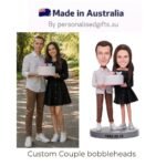 Custom Couple Bobbleheads Holding Birthday Cake