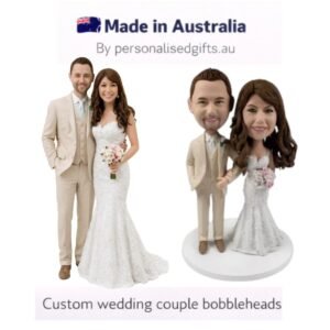 Custom Wedding Caketopper Bobblehead with Creamy White Suit