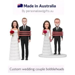 Custom Wedding Caketopper Groom and Bride Shutting Up Bobblehead