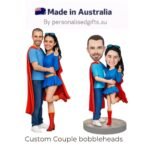 Superman Couple Custom Bobbleheads with Engraved Text, Personalized Hero