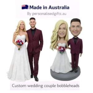 Wedding Caketopper Bobblehead with Red Suit and Engraved Text