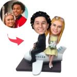 Wedding Caketopper Couple Bobblehead on Airplane