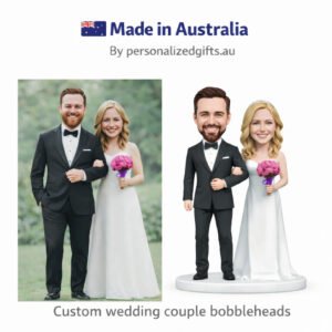 Wedding Caketopper Couple Bobblehead with Dress and Bouquet