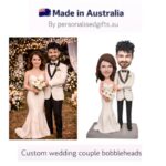 Wedding Caketopper Couple Wearing Wedding Dress Bobbleheads with Engraved Text