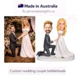 Wedding Caketopper Proposal Bobbleheads with Engraved Text