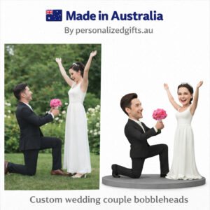 Wedding Caketopper Proposing Couple Holding Flowers