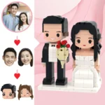 Custom romantic wedding figurines in brick style with cute facial design and personalized features