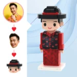 Custom brick toy figure with photo face