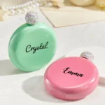 Bridesmaid gift personalized glitter round flask