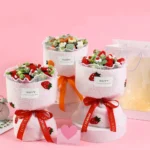 Strawberry crochet bouquet with light for wedding bouquets and corsages