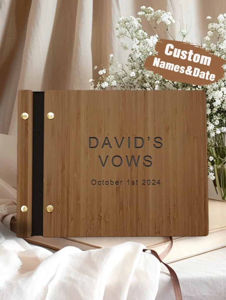 Wedding guest book personalized engraved wooden rustic