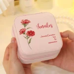 PU leather birth flower jewelry box with floral engraving as bridesmaid wedding gift