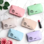 Bridesmaid gift personalized birth flower makeup bag