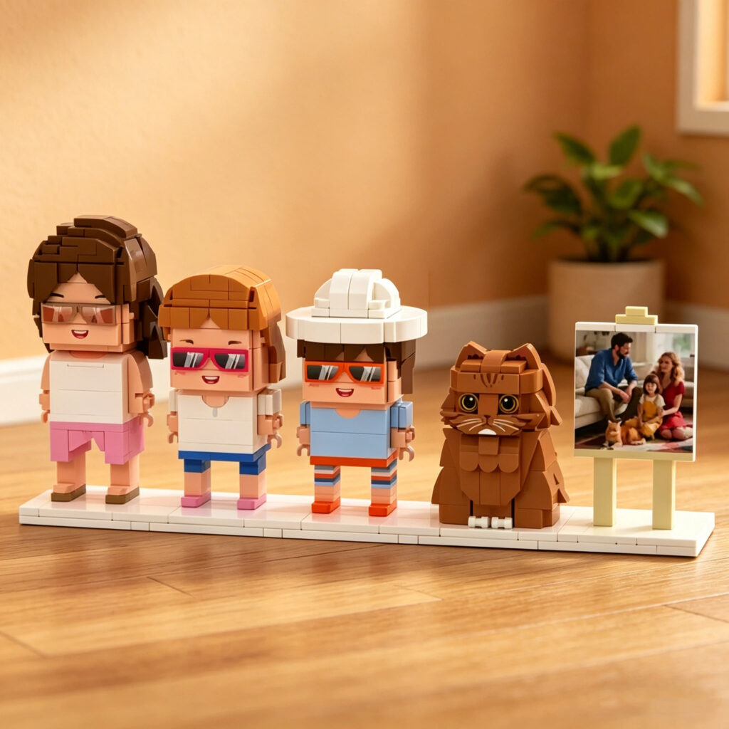 Custom 3 People Fully Body People With Cat Pets with Frame Family Gifts