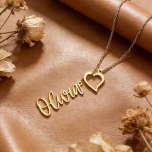 Custom Name Lariat Necklace – Personalised Heart Charm Gift for Her Valentine’s Jewellery