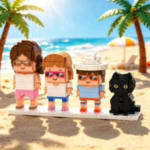 Custom 3-Person Brick Figures Australia | Full Body with Cat