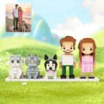 Custom Cute Brick Figures with Pets – Personalised Full Body Photo Gift for Couples & Families