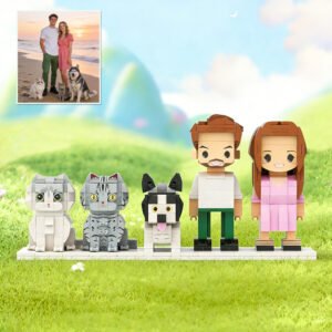 Custom Cute Brick Figures with Pets – Personalised Full Body Photo Gift for Couples & Families