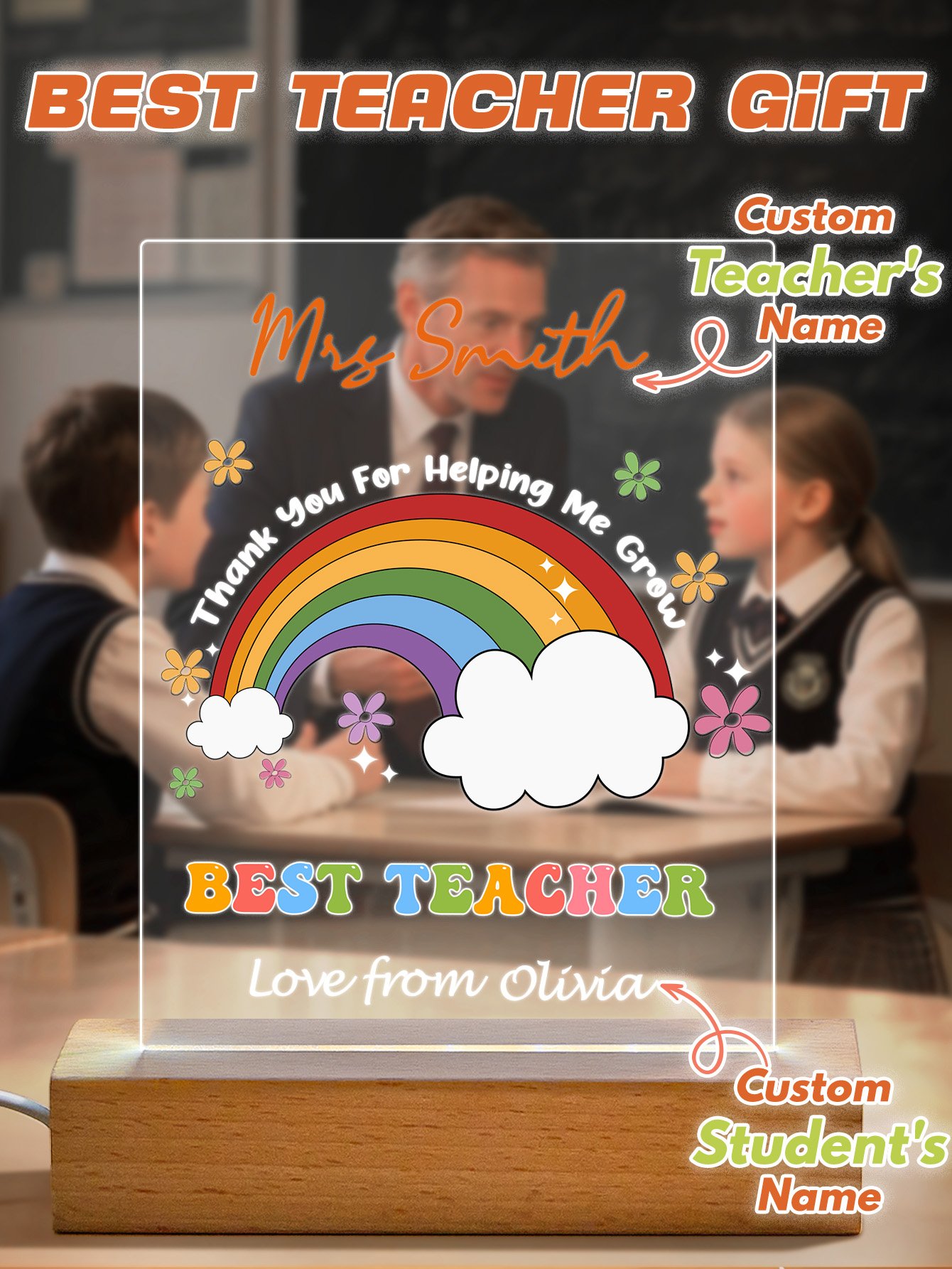 Custom Name Rainbow Night Light Australia | Back-to-School Teacher Gift - Personalized Gifts For All Occasions Gift Supplier Custom Name Rainbow Night Light Australia | Back-to-School Teacher Gift