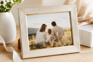 A personalised photo frame featuring a family portrait, a thoughtful gift for mum