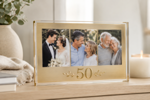 golden-50th-wedding-anniversary-photo-keepsake - Personalized Gifts For All Occasions Gift Supplier A golden 50th wedding anniversary photo keepsake spanning decades of memories