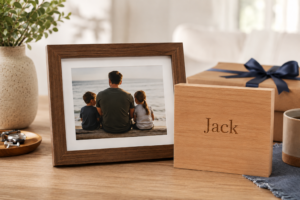 Personalised gifts for dad including an engraved keepsake and a family photo gift