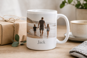 A personalised drinkware gift for dad featuring his name and a family photo