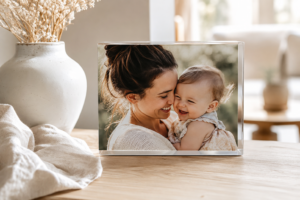 A personalised photo keepsake gift for her displayed at home