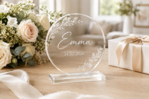 A personalised wedding keepsake for the bride engraved with her name and date
