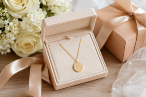 A personalised jewellery gift for the bride presented in a box