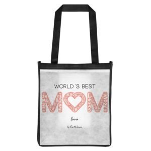 1bfbb7c6-9135-41b1-a5a3-54442adebbc9-300x300-1 - Personalized Gifts For All Occasions Gift Supplier White tote bag with black handles and trim, featuring a pink 'WORLD'S BEST MOM' graphic with a heart.