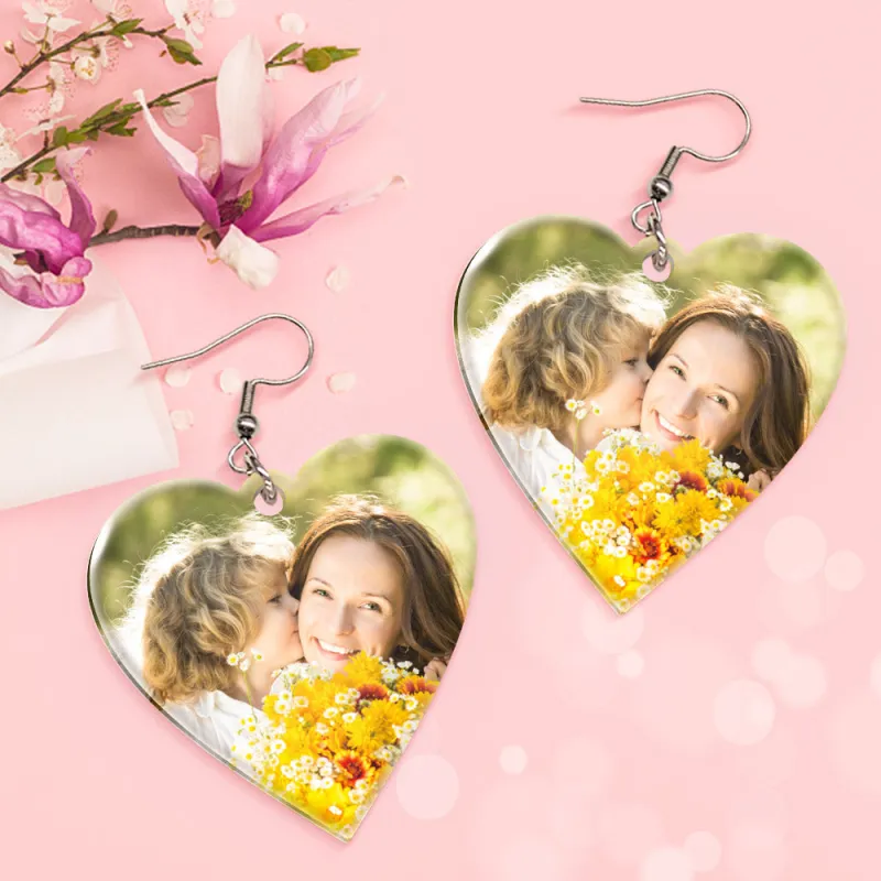 Custom Photo Acrylic Earrings Australia | Heart Mum Gift