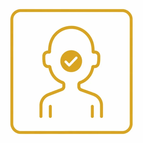 Icon of a user silhouette with a checkmark badge on the head, indicating a verified account.