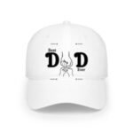 White baseball cap featuring a 'Best Dad Ever' graphic with two large D letters and a hand gesture between them.