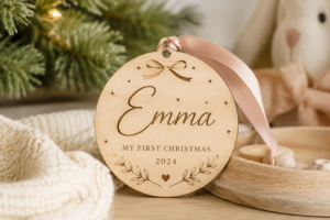 personalised-babys-first-christmas-ornament - Personalized Gifts For All Occasions Gift Supplier A personalised baby's first Christmas keepsake ornament with the child's name
