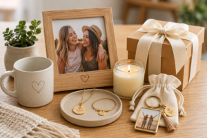 personalised-gifts-for-friends-photo-keepsake - Personalized Gifts For All Occasions Gift Supplier Personalised friend gift display with photo frame, mug, jewellery, candle and wrapped gift.