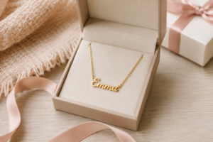 personalised-name-necklace-girlfriend-gift-in-box - Personalized Gifts For All Occasions Gift Supplier A personalised name necklace presented in a jewellery box as a girlfriend gift