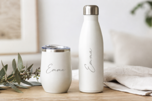 Personalised engraved tumbler and water bottle as practical everyday gifts